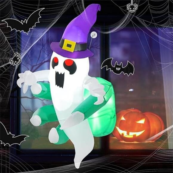 3.6 FT Halloween Inflatable Ghost Broke Out from Window, Spooky Hanging Ghost - Picture 8 of 8